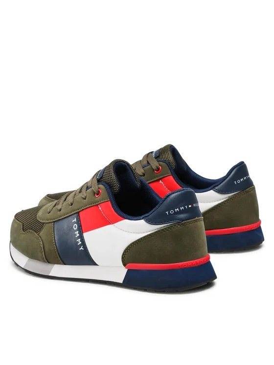 TOMMY HILFIGER Bambino LOW CUT LACE-UP SNEAKER 414-/MILITARY GREEN.