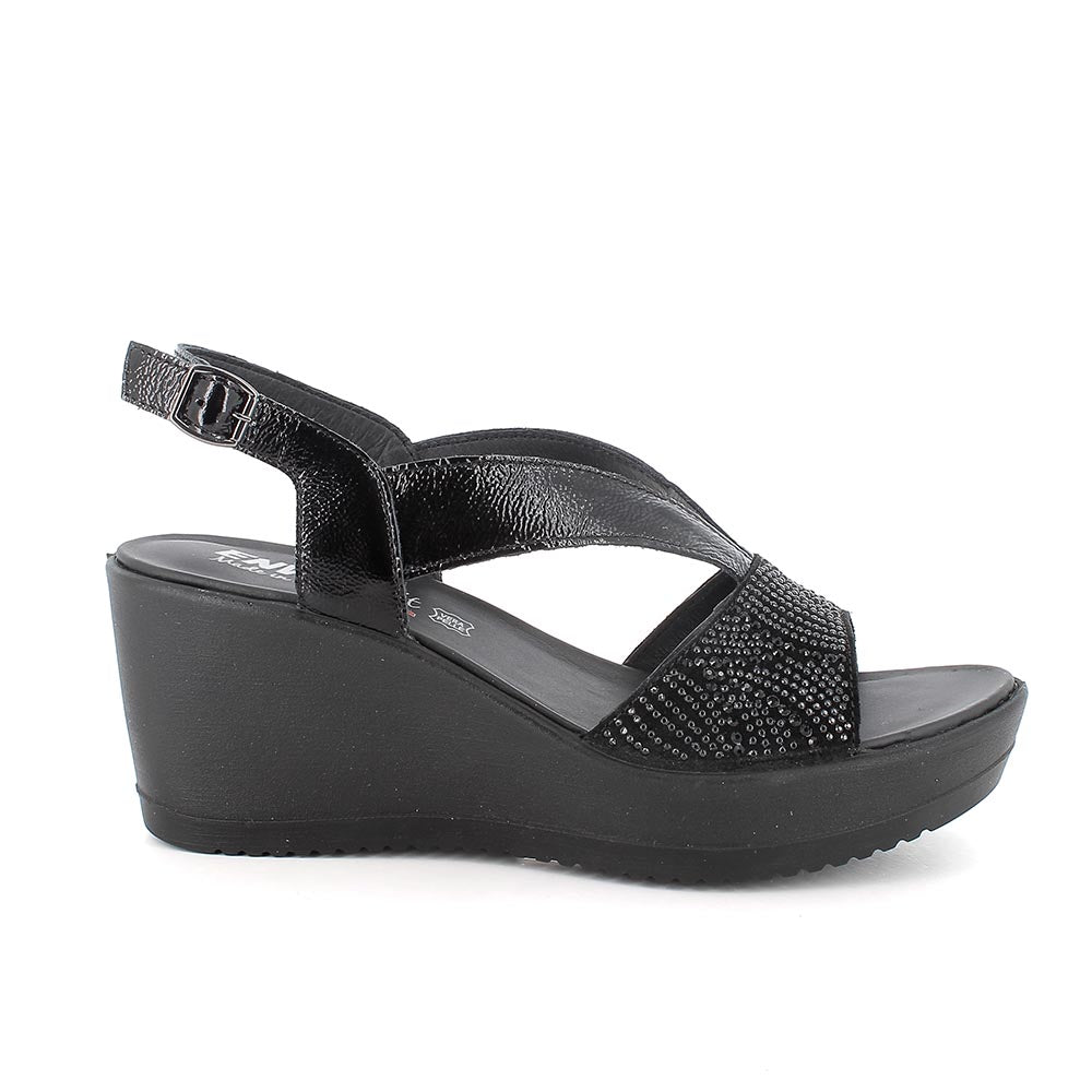 ENVAL Soft Sandali neri in pelle con zeppa da donna.Nero. 5786000
