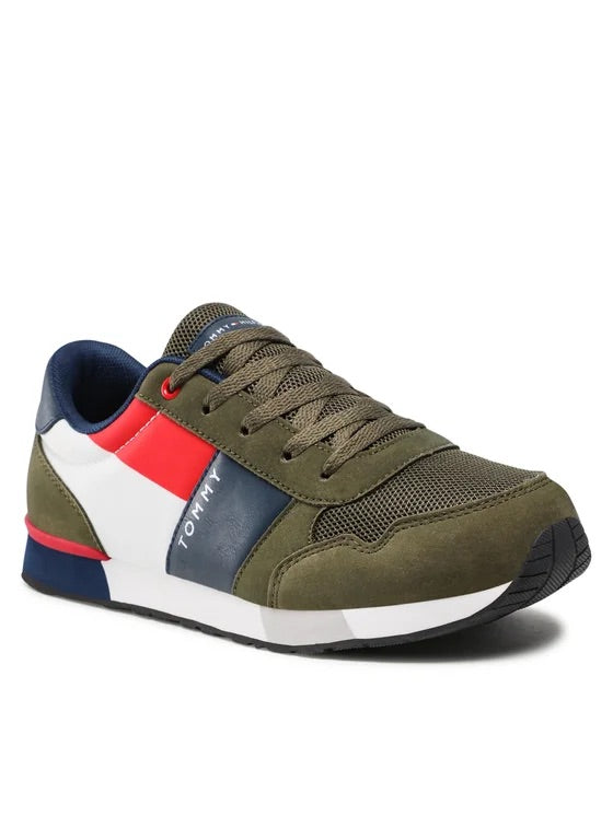 TOMMY HILFIGER Bambino LOW CUT LACE-UP SNEAKER 414-/MILITARY GREEN.