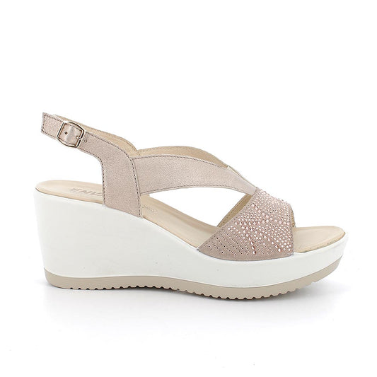 Enval Soft Sandali con zeppa in pelle champagne da donna
Art.5786022