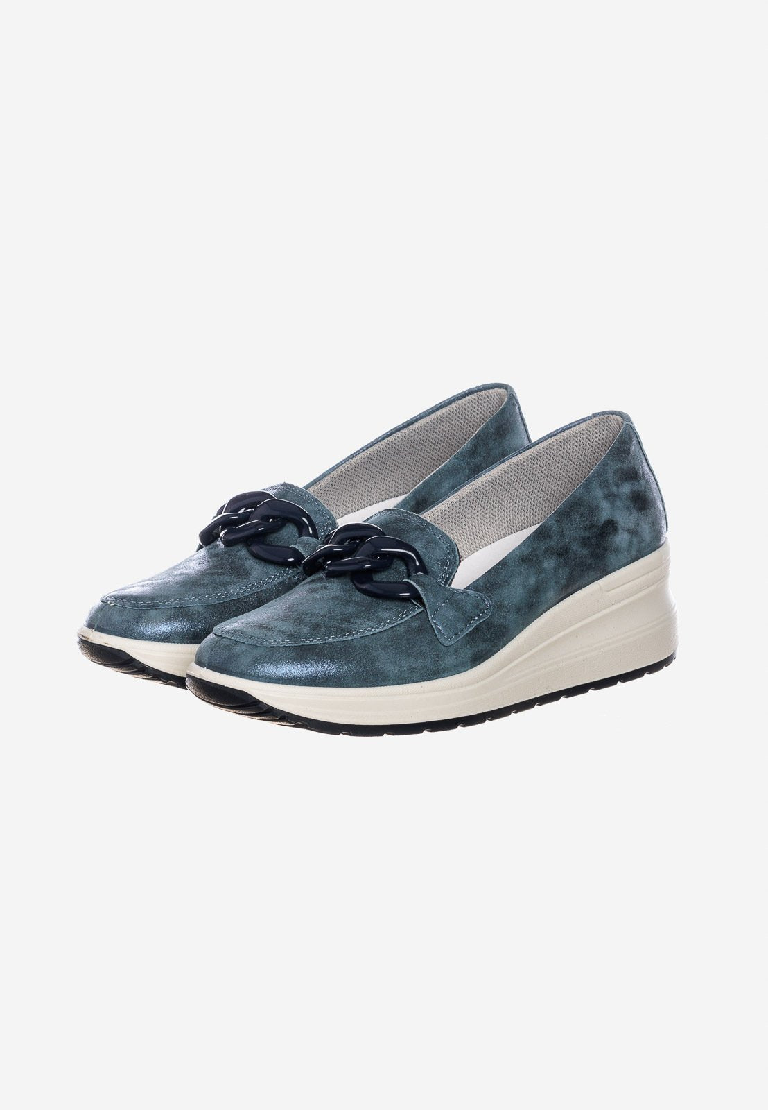 ENVAL Soft, Mocassini con zeppa in pelle color capra perl.nuv./blu da donna; Art.5760900