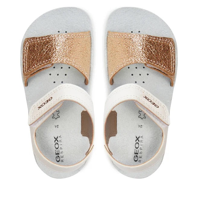 GEOX Bambina B Sandal Lig Htfloppy B-G Bk White/Gold B455TB 054AJ C0232