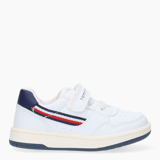 TOMMY HILFIGER Bambino STRIPES LOW CUT LACE -UP/VELCRO SNEAKER 100-/WHITE. T1B9-32862-1355100