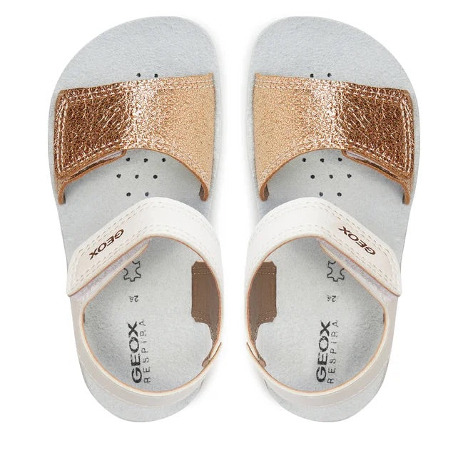 GEOX Bambina B Sandal Lig Htfloppy B-G Bk White/Gold B455TB 054AJ C0232